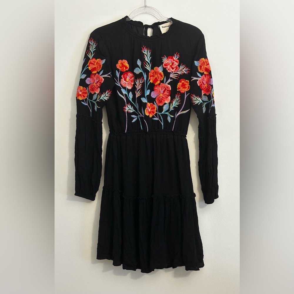 Black Dress with Floral Embroidery
